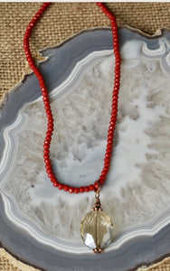 red choker with champagne crystal
