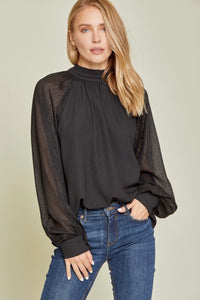 bowan black shimmer sleeve blouse