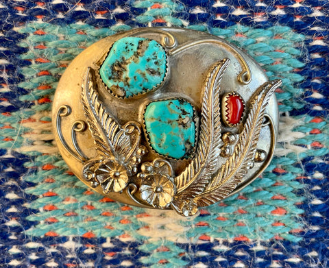 vintage turquoise & coral belt buckle