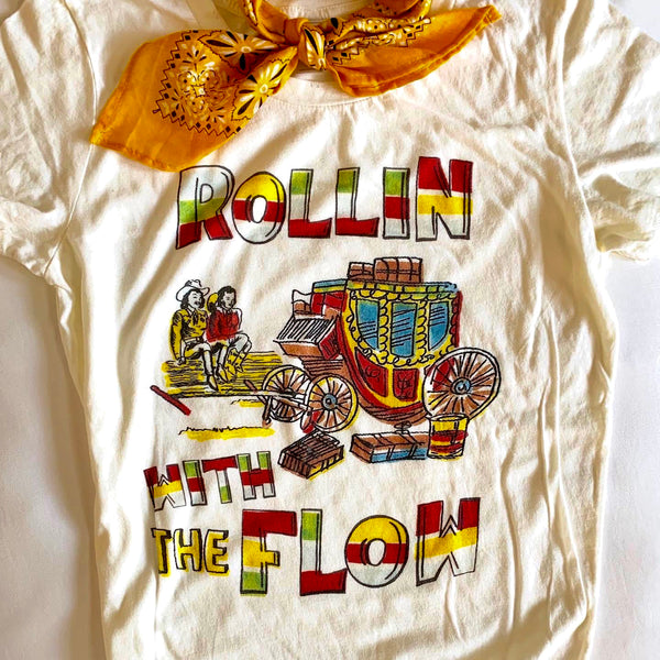 "rollin with the flow" graphic tee xs