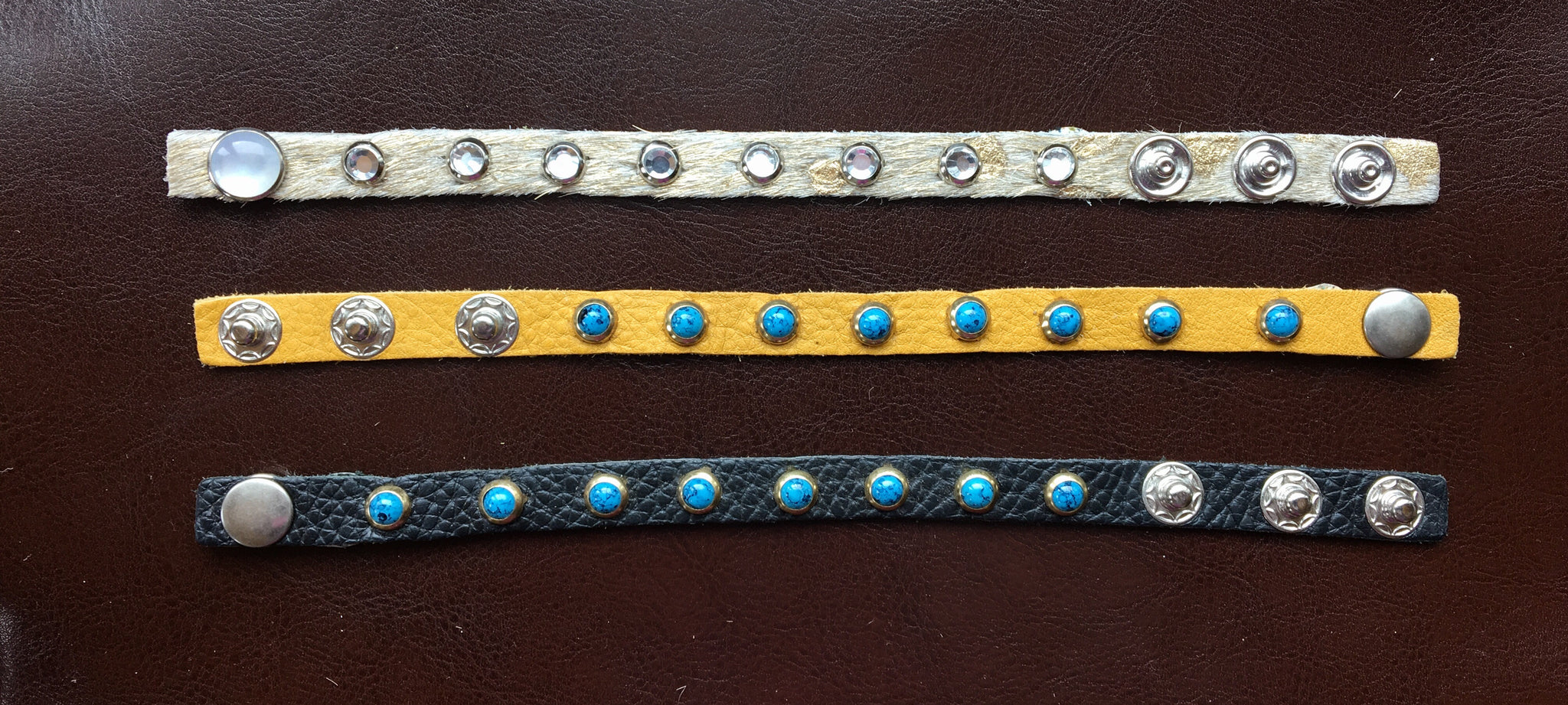 stud leather bracelets cowhide w/ gold