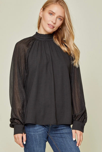 bowan black shimmer sleeve blouse