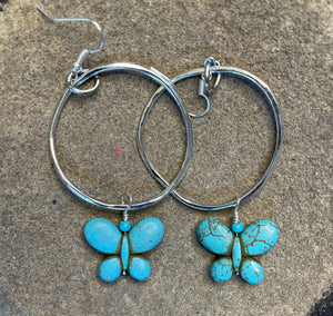 turquoise butterfly hoops