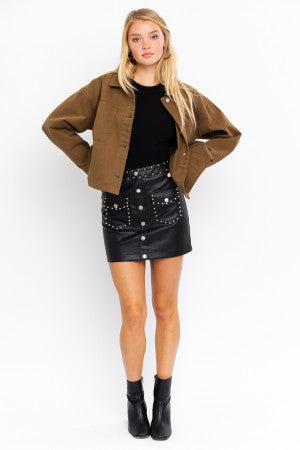 studded faux leather mini skirt
