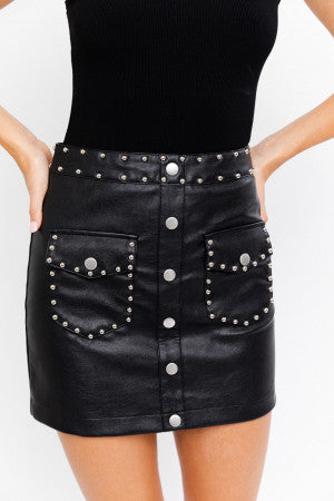 studded faux leather mini skirt