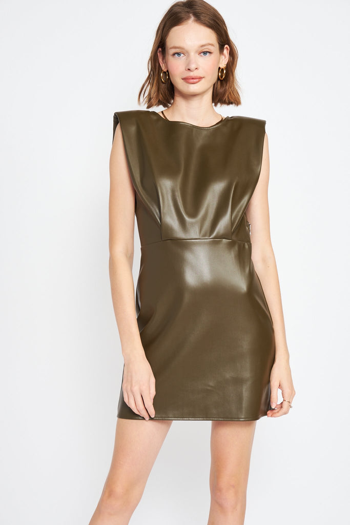 en saison vegan leather dress The Emmy Vegan-Leather Short-Sleeve Mini Dress